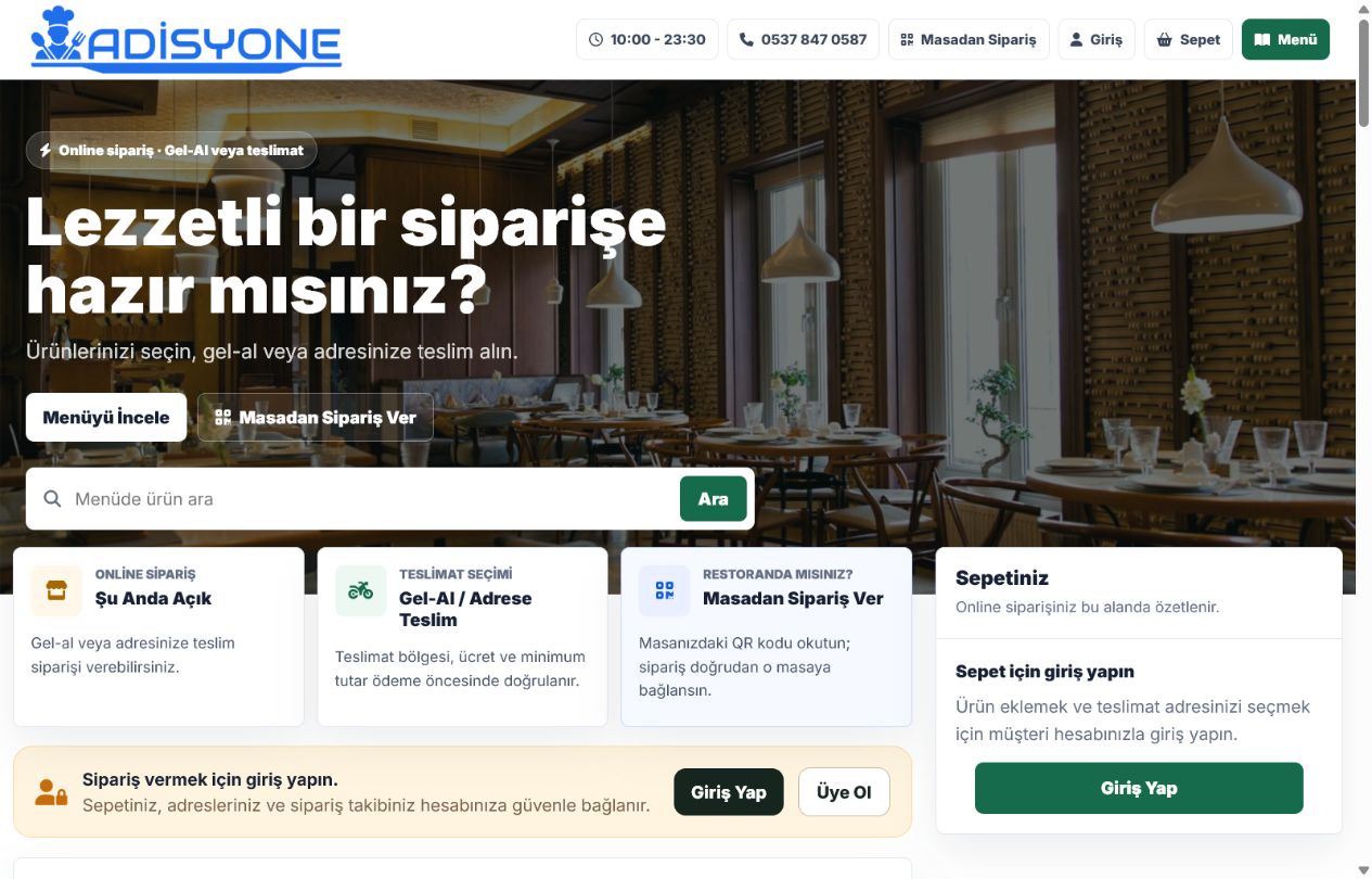 Adisyone online mağaza ekranı